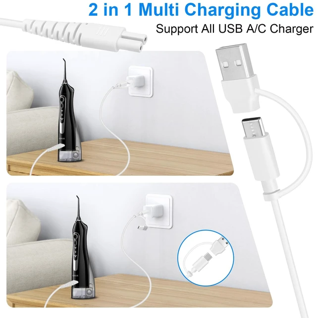 Alt view image 2 of 5 - 2 in 1 USB C/A Water Flosser Charger : for COSLUS, Aquasonic, Nicwell, Oralfree, Nicefeel, Hangsun, Tovendor, Zerhunt Figure-8 Replacement, 1M(3.3FT)