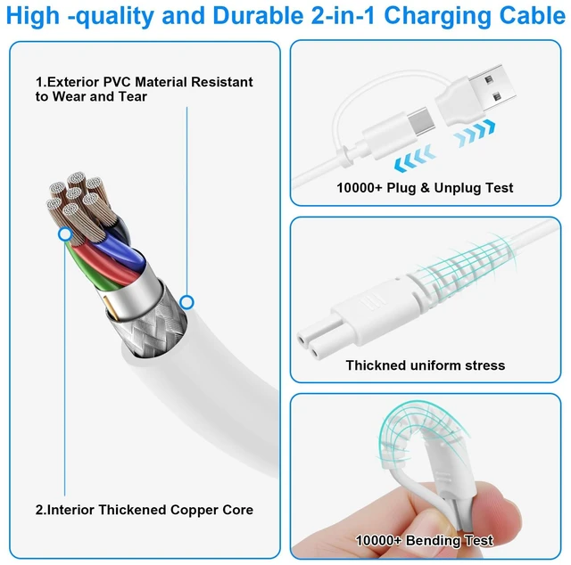 Alt view image 3 of 5 - 2 in 1 USB C/A Water Flosser Charger : for COSLUS, Aquasonic, Nicwell, Oralfree, Nicefeel, Hangsun, Tovendor, Zerhunt Figure-8 Replacement, 1M(3.3FT)