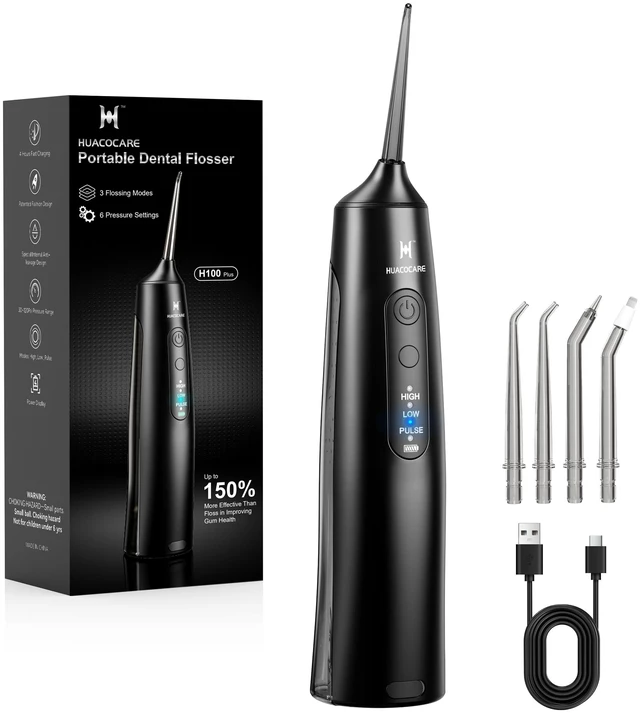 Main image of Cordless Water Flosser - 6 Pressure Settings with 3 Modes, 220ml Compact Ergonomic Design, 30 Days Long Battery, IPX7 Waterproof Portable Oral Irrigator for Teeth, Gums & Braces (Black)