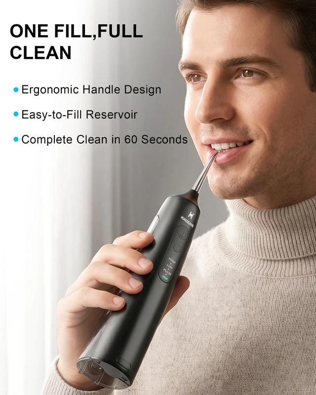 Alt view image 3 of 7 - Cordless Water Flosser - 6 Pressure Settings with 3 Modes, 220ml Compact Ergonomic Design, 30 Days Long Battery, IPX7 Waterproof Portable Oral Irrigator for Teeth, Gums & Braces (Black)