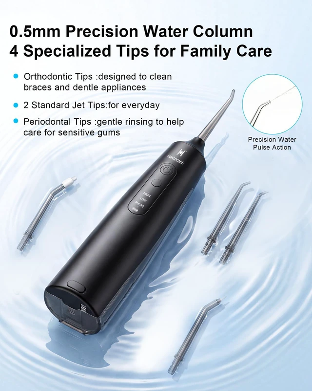 Alt view image 6 of 7 - Cordless Water Flosser - 6 Pressure Settings with 3 Modes, 220ml Compact Ergonomic Design, 30 Days Long Battery, IPX7 Waterproof Portable Oral Irrigator for Teeth, Gums & Braces (Black)