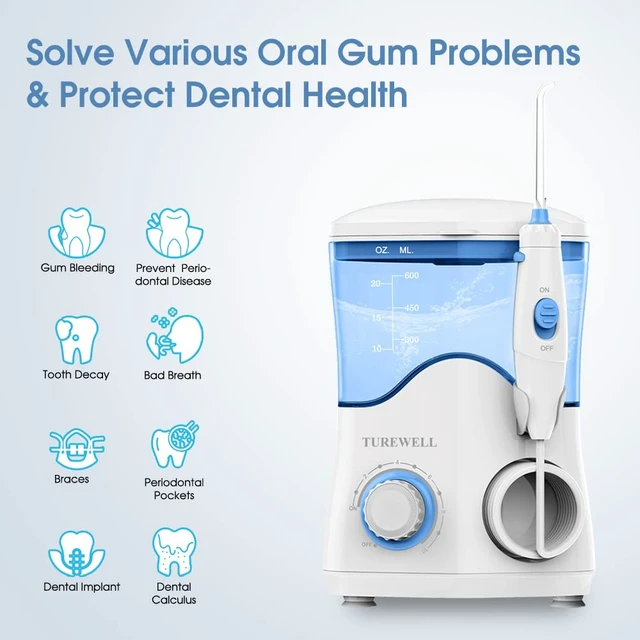 Alt view image 2 of 7 - FC162 Water Dental Flosser for Teeth/Braces | 10 Pressure Levels, 8 Water Jet Tips for Family, 600ML Electric Water Dental Oral Irrigator for Teeth-Clean (White)