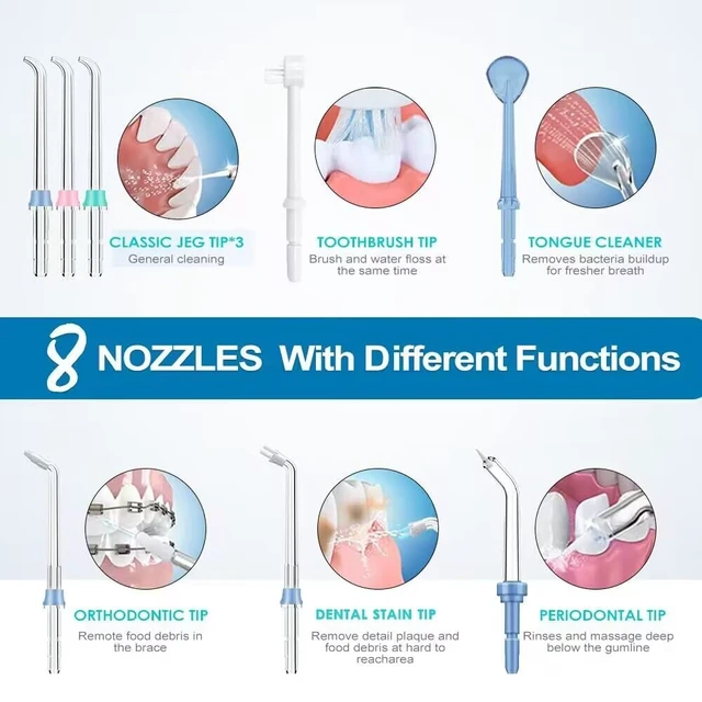 Alt view image 3 of 7 - FC162 Water Dental Flosser for Teeth/Braces | 10 Pressure Levels, 8 Water Jet Tips for Family, 600ML Electric Water Dental Oral Irrigator for Teeth-Clean (White)