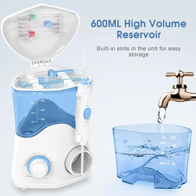 Alt view image 4 of 7 - FC162 Water Dental Flosser for Teeth/Braces | 10 Pressure Levels, 8 Water Jet Tips for Family, 600ML Electric Water Dental Oral Irrigator for Teeth-Clean (White)