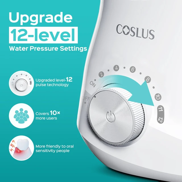 Alt view image 3 of 7 - E1 Electric Water Dental Pick Flosser, 12 Pressure Settings, White | Professional Water Dental flosser for Braces, Orthodontic Care, Sensitive Gums, 5 Multi-Functional Tips for Family Use