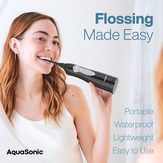 Alt view image 2 of 7 - Aqua Flosser Water Flosser, ADA Accepted, Black | Clinically Studied, Cordless, 5 Jet Tips, 3 Modes, 360° Rotating Tips, Waterproof, Rechargeable, Travel Bag, Braces Care