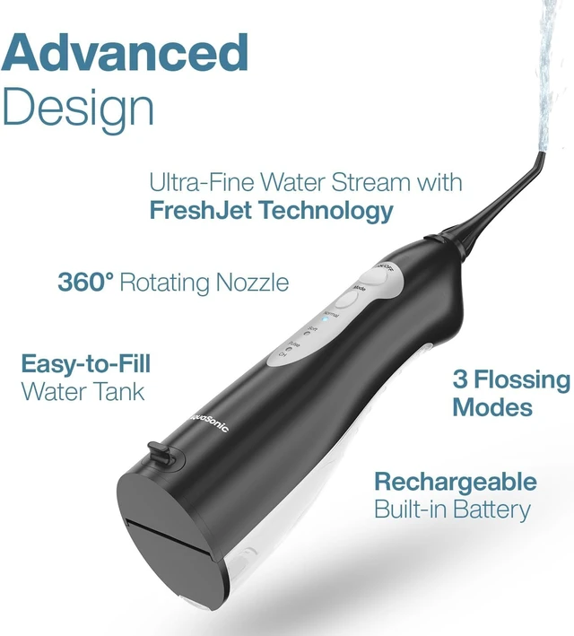 Alt view image 6 of 7 - Aqua Flosser Water Flosser, ADA Accepted, Black | Clinically Studied, Cordless, 5 Jet Tips, 3 Modes, 360° Rotating Tips, Waterproof, Rechargeable, Travel Bag, Braces Care
