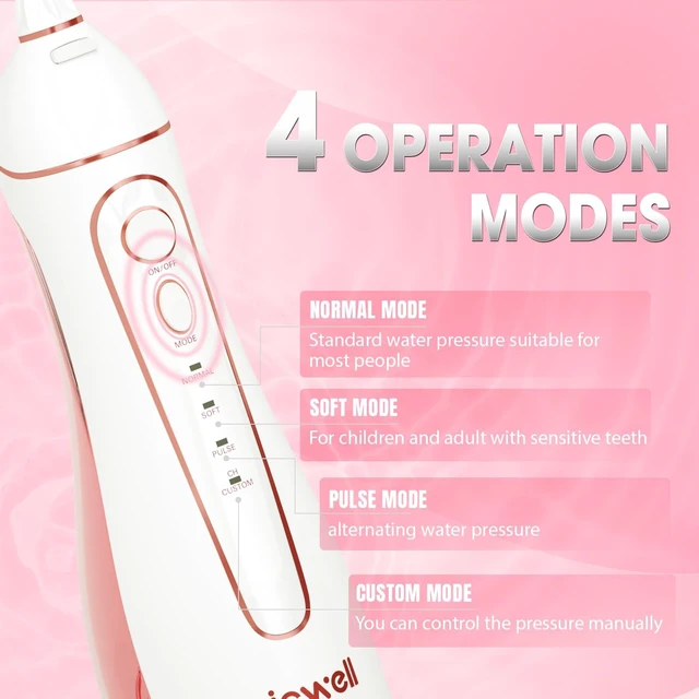 Alt view image 3 of 7 - Water Dental Flosser Cordless for Teeth - 4 Modes Dental Oral Irrigator, Portable and Rechargeable IPX7 Waterproof Powerful Battery Life Water Teeth Cleaner Picks for Home Travel