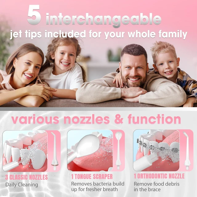 Alt view image 5 of 7 - Water Dental Flosser Cordless for Teeth - 4 Modes Dental Oral Irrigator, Portable and Rechargeable IPX7 Waterproof Powerful Battery Life Water Teeth Cleaner Picks for Home Travel