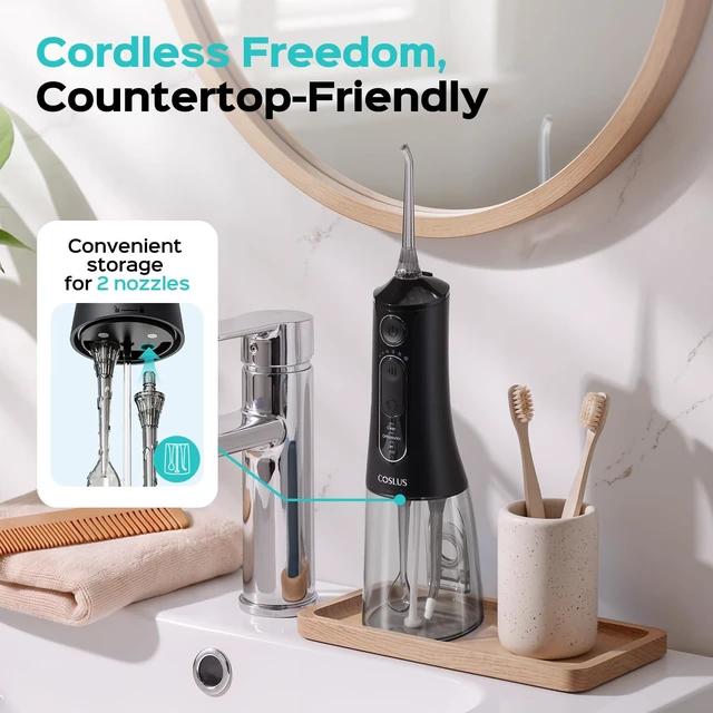 Alt view image 3 of 7 - ADA Accepted C51 Water Dental Flosser, 3 Modes 6 Pressure Black | Water Teeth Pick for Orthodontic, Braces, Sensitive Gums, Multiple Users, Compact for Travel Built-in Nozzle Storage