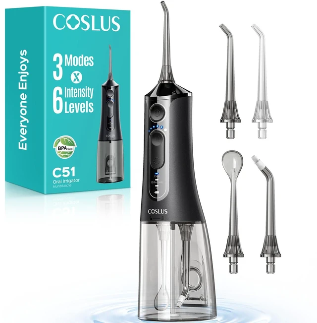 Main image of ADA Accepted C51 Water Dental Flosser, 3 Modes 6 Pressure Black | Water Teeth Pick for Orthodontic, Braces, Sensitive Gums, Multiple Users, Compact for Travel Built-in Nozzle Storage