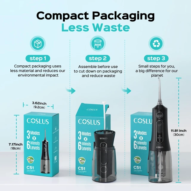 Alt view image 6 of 7 - ADA Accepted C51 Water Dental Flosser, 3 Modes 6 Pressure Black | Water Teeth Pick for Orthodontic, Braces, Sensitive Gums, Multiple Users, Compact for Travel Built-in Nozzle Storage