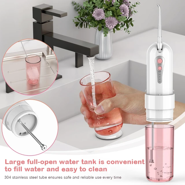 Alt view image 6 of 7 - Water Dental Flosser for Teeth Cleaning and Flossing with Travel Size Case Rechargeable Oral Irrigator, Portable Water Flosser for Adults, IPX7 Waterproof, 5 Jet Tips & 4 Modes, Pink