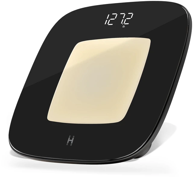 Main image of Digital Bathroom Scale, Motion-Sensing Ambient Center Illumination | Sleek Tempered Glass, High-Precision Weight Measurement Up to 400 lbs, Sustainable Design, Black