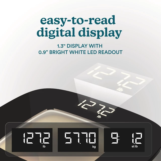 Alt view image 3 of 7 - Digital Bathroom Scale, Motion-Sensing Ambient Center Illumination | Sleek Tempered Glass, High-Precision Weight Measurement Up to 400 lbs, Sustainable Design, Black