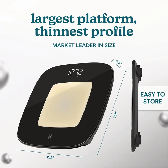 Alt view image 6 of 7 - Digital Bathroom Scale, Motion-Sensing Ambient Center Illumination | Sleek Tempered Glass, High-Precision Weight Measurement Up to 400 lbs, Sustainable Design, Black