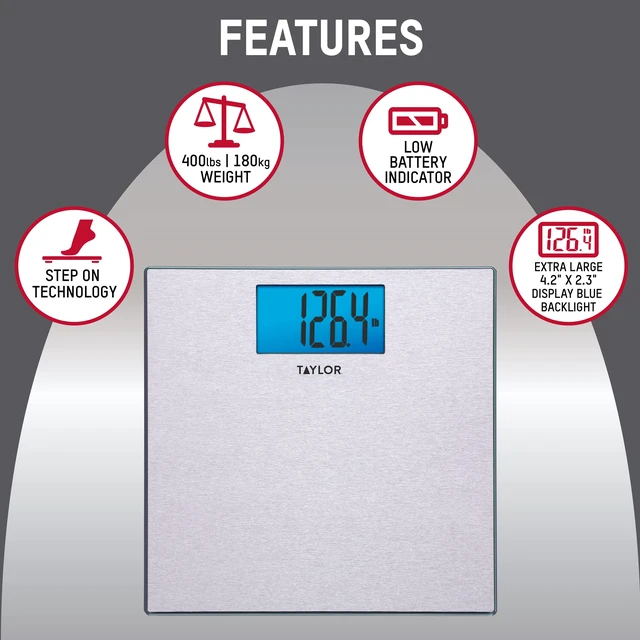 Alt view image 2 of 7 - Digital Scales for Body Weight, 400 LB Capacity, Unique Blue LCD, Auto on and Off Scale, 11.8 x 11.8Inches, Stainless Steel