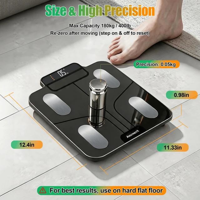 Alt view image 6 of 7 - Solar Powered Smart Scale for Body Weight, No Disposable Batteries Required | Bluetooth Digital Bathroom Scale, No Charging Cable, Body Fat/BMI/Heart Rate, 0.05-0.5kg Precision, 25 Metrics via App
