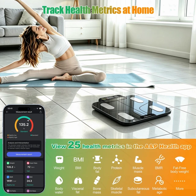 Alt view image 5 of 7 - Solar Powered Smart Scale for Body Weight, No Disposable Batteries Required | Bluetooth Digital Bathroom Scale, No Charging Cable, Body Fat/BMI/Heart Rate, 0.05-0.5kg Precision, 25 Metrics via App