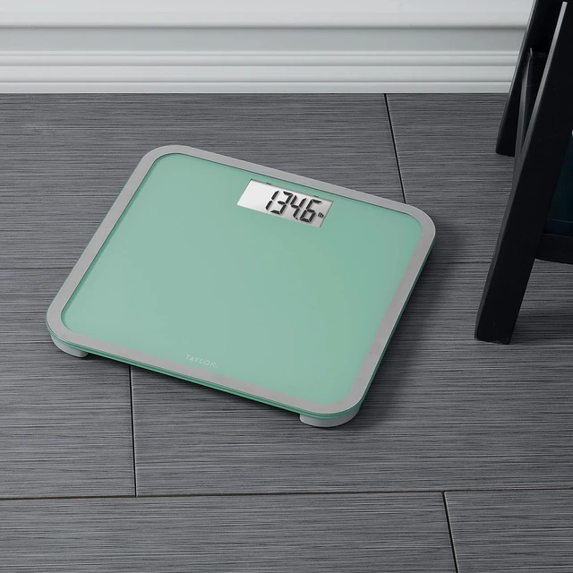 Alt view image 2 of 5 - Digital Bathroom Scale with Seafoam Green Tempered Glass Platform | Tempered glass platform, easy-to-read digital display, backlit display, built to complement any décor