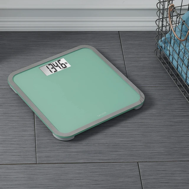Alt view image 3 of 5 - Digital Bathroom Scale with Seafoam Green Tempered Glass Platform | Tempered glass platform, easy-to-read digital display, backlit display, built to complement any décor