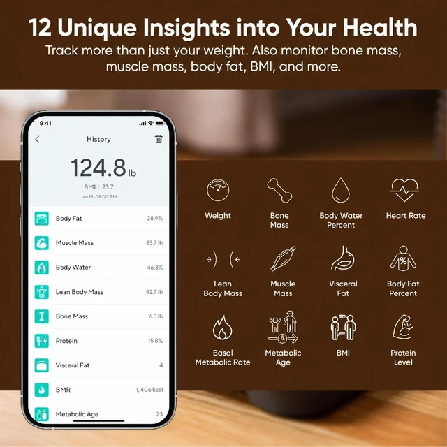 Alt view image 2 of 7 - Scale S Smart Scale for Body Weight, BMI & Body Fat, 400 lbs, Black | Bluetooth Digital Bathroom Scale with 12 Metrics, Syncs with Fitness Apps, Heart Rate Tracking, Smart User Recognition