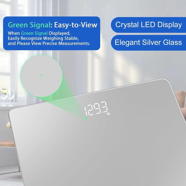 Alt view image 4 of 7 - Bathroom Scale for Body Weight Precision 0.1lb, Weight Scale 400lb | Professional Factory Since 2001 Digital Scales for Weight Loss Bathroom Accessories LED&Step-On, Tempered Glass, 3*AAA,Silver