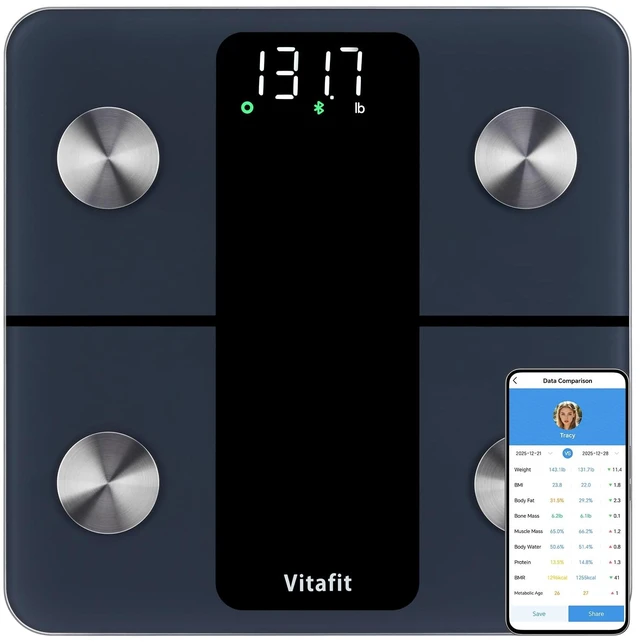 Main image of Smart Scale for Body Weight High Accuracy 0.1lb, 400lb, LED, Black | Professional Factory Since 2001 Digital Weight Scales Bathroom Health App Sync 13 Body Composition with BMI, Body Fat, Muscle