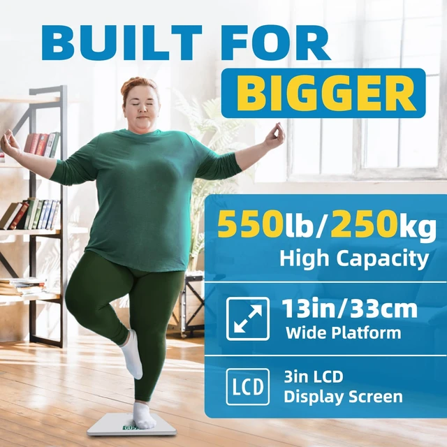 Alt view image 2 of 7 - 550lb Bathroom Digital Scale for Body Weight BMI with APP | Extra Wide Platform High Capacity Backlit Display, Most Accurate Body Scale up to 550 lbs Weight Scale, 8mm Tempered Glass