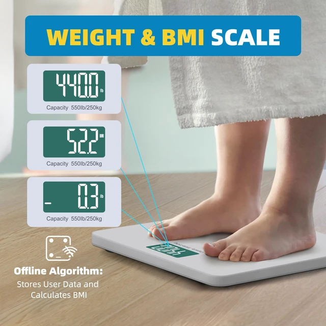 Alt view image 3 of 7 - 550lb Bathroom Digital Scale for Body Weight BMI with APP | Extra Wide Platform High Capacity Backlit Display, Most Accurate Body Scale up to 550 lbs Weight Scale, 8mm Tempered Glass