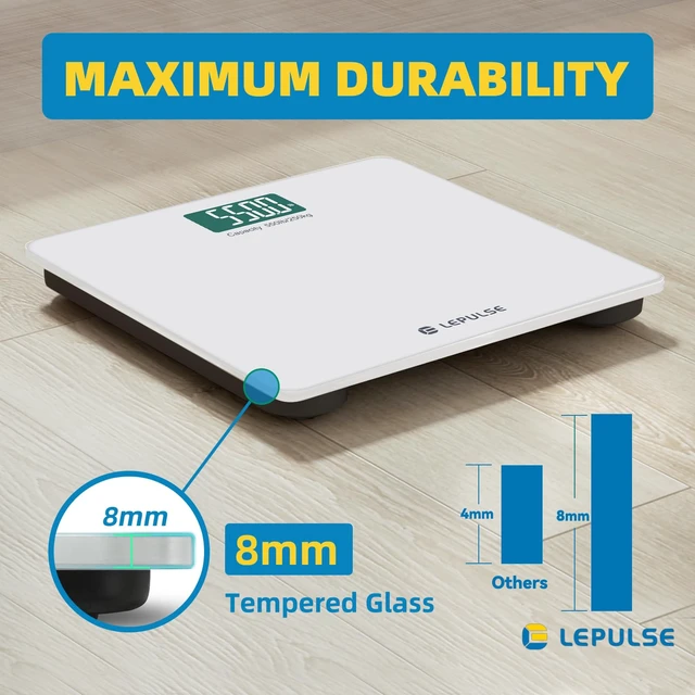 Alt view image 4 of 7 - 550lb Bathroom Digital Scale for Body Weight BMI with APP | Extra Wide Platform High Capacity Backlit Display, Most Accurate Body Scale up to 550 lbs Weight Scale, 8mm Tempered Glass