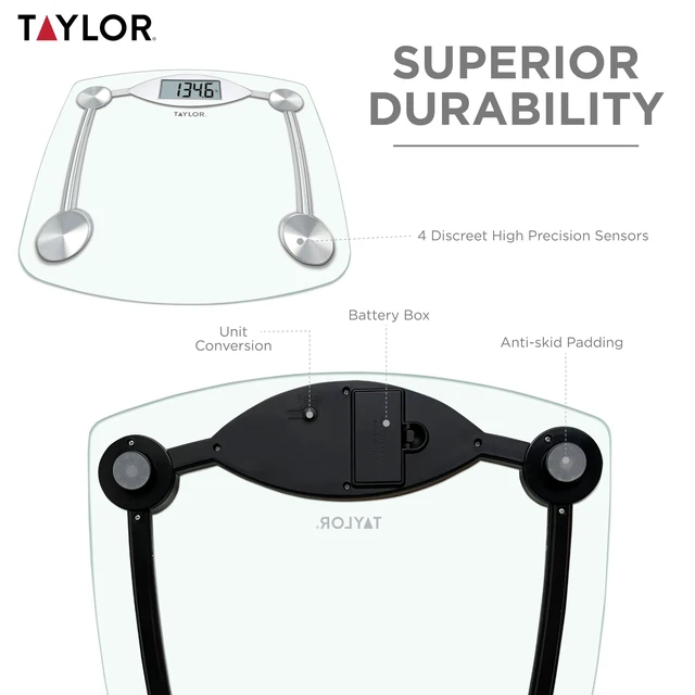Alt view image 6 of 7 - Digital Bathroom Scale, Body Weight Scale, Instant On and Off, 400 lb Capacity, Sturdy Clear Glass with Chrome-Finish Base