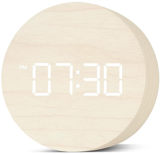 Main image of Wooden LED Digital Alarm Clock for Desk Modern Aesthetic Wood Clock with Adjustable Brightness, 3 Alarms, Large Display, AC Powered Stays On When Plugged in (White)