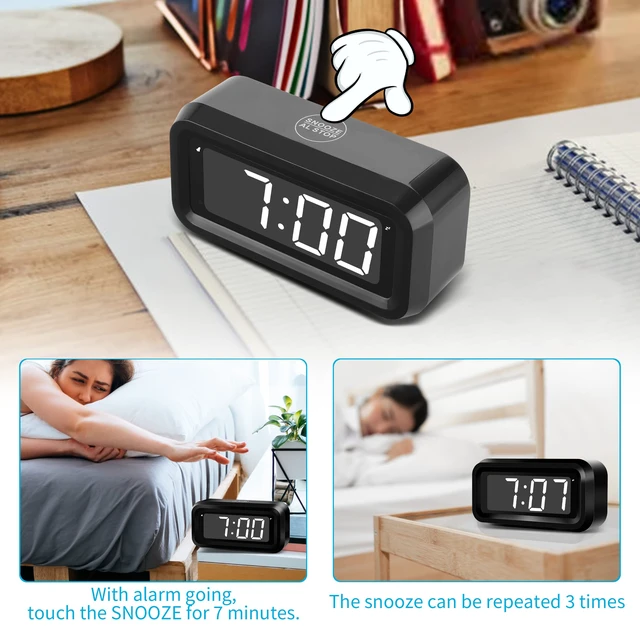 Alt view image 3 of 7 - Kids Alarm Clock, White LED, Battery, Auto-Night Mode, 12Hr/24Hr, Small, Travel, Bedside, Wall-Mount/Table-top, Easy to Read