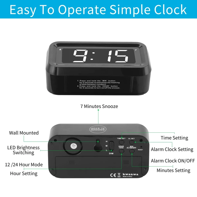 Alt view image 6 of 7 - Kids Alarm Clock, White LED, Battery, Auto-Night Mode, 12Hr/24Hr, Small, Travel, Bedside, Wall-Mount/Table-top, Easy to Read
