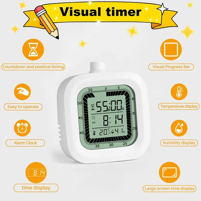 Alt view image 5 of 7 - Visual Timer, 60 Minutes Countdown & Countup Timer, Digital Alarm Clock with Temperature and Humidity Monitor, 4 in 1 Multifunctional Desk Clock for Kids Study, Kitchen, Office and Home,Blue