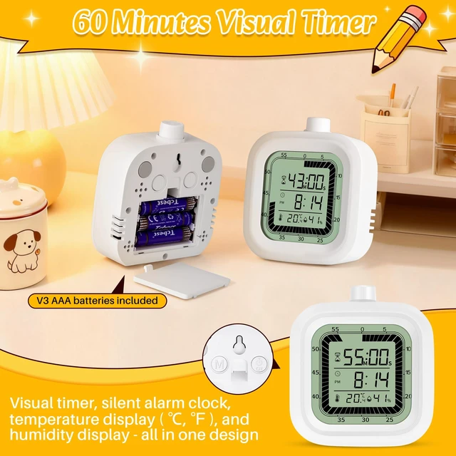 Alt view image 4 of 7 - Visual Timer, 60 Minutes Countdown & Countup Timer, Digital Alarm Clock with Temperature and Humidity Monitor, 4 in 1 Multifunctional Desk Clock for Kids Study, Kitchen, Office and Home,Blue