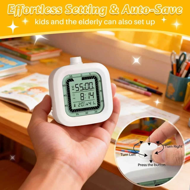 Alt view image 6 of 7 - Visual Timer, 60 Minutes Countdown & Countup Timer, Digital Alarm Clock with Temperature and Humidity Monitor, 4 in 1 Multifunctional Desk Clock for Kids Study, Kitchen, Office and Home,Blue
