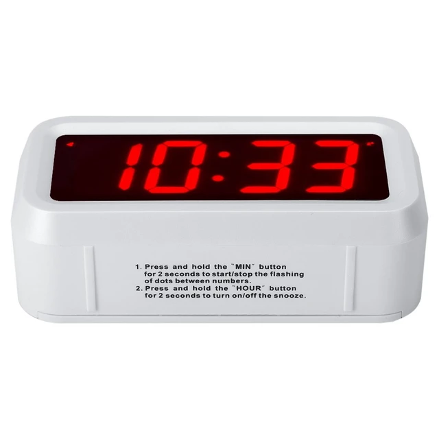 Alt view image 6 of 6 - Digital Alarm Clock Battery Operated with LED Display for Bedrooms, Long Battery Life for 12 Months, 3 Brightness Adjustable, 12/24 Hour, Snooze, White Case with Red Digits