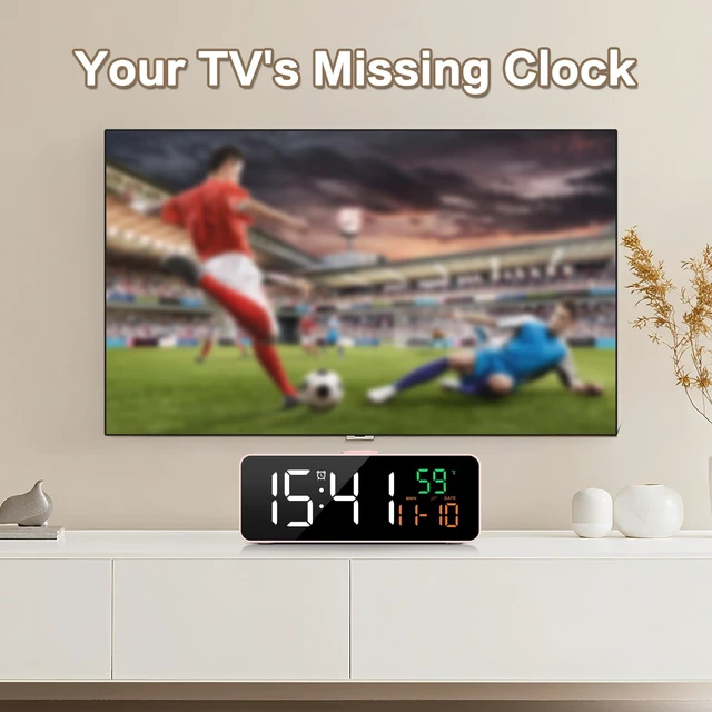 Alt view image 3 of 7 - 3-in-1 Digital Clocks for Living Room, Small & Compact Alarm Clock | Temperature, Date & Time Display, 4 Birghtness, 3 Volumes, Plug-in, for Bedroom, Office
