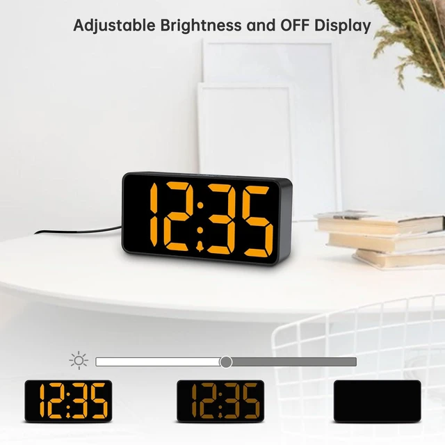 Alt view image 3 of 7 - Small Digital Alarm Clock for Bedroom with Large Big Numbers | Electric Bedside Desk Clock with USB Charging Port, Brightness Dimmer, Adjustable Alarm Volume, USB-C Adapter Powered
