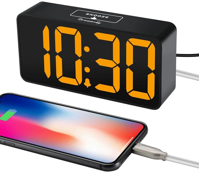 Alt view image 4 of 7 - Small Digital Alarm Clock for Bedroom with Large Big Numbers | Electric Bedside Desk Clock with USB Charging Port, Brightness Dimmer, Adjustable Alarm Volume, USB-C Adapter Powered
