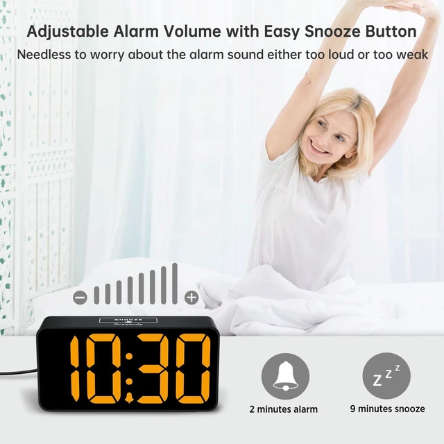 Alt view image 6 of 7 - Small Digital Alarm Clock for Bedroom with Large Big Numbers | Electric Bedside Desk Clock with USB Charging Port, Brightness Dimmer, Adjustable Alarm Volume, USB-C Adapter Powered