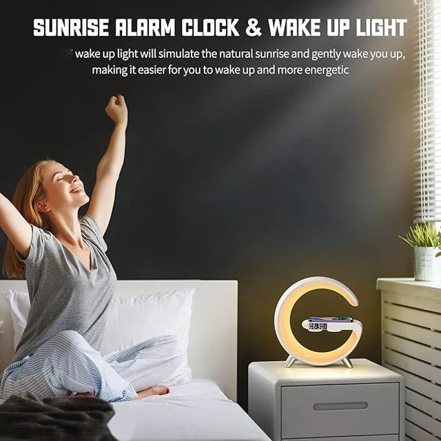 Alt view image 6 of 7 - Smart LED Table Lamp,4-in-1 Wireless Charger with Speaker,Night Light, Alarm Clock, and Bluetooth Speaker with App Control for Bedroom and Home Decor (Black, Large)