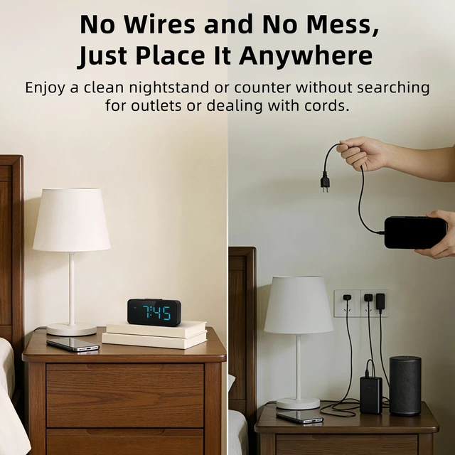 Alt view image 3 of 7 - Battery Operated Small Alarm Clock: Compact Cordless Design | Digital Large Display Clock for Bedrooms Desks and Travel - Simple to Use for Seniors Teens Blue Digits