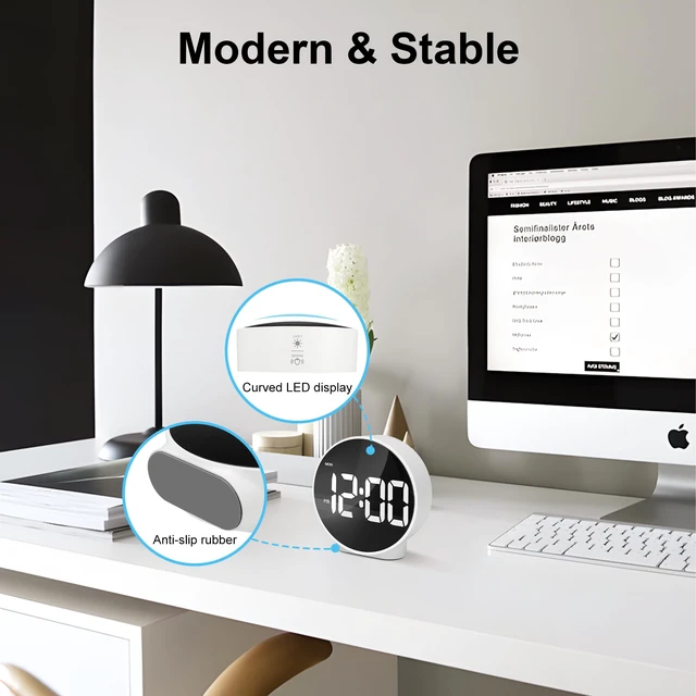 Alt view image 4 of 7 - Small LED White Digital Alarm Clock 4 Inch, White Large Numbers | USB/Battery Operated, 2 Alarms, Snooze, Adjustable Brightness, LED Digital Bedside Clocks for Bedroom Office Desk Table