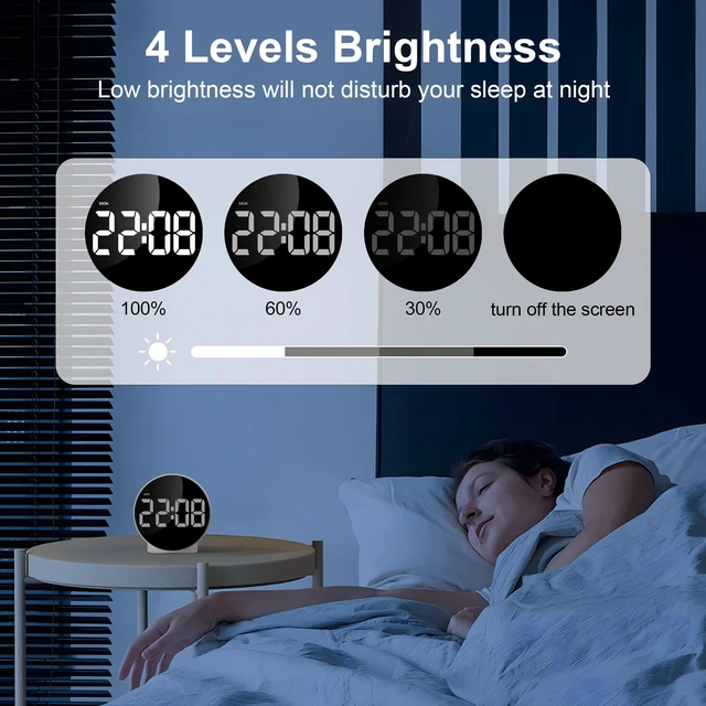 Alt view image 3 of 7 - Small LED White Digital Alarm Clock 4 Inch, White Large Numbers | USB/Battery Operated, 2 Alarms, Snooze, Adjustable Brightness, LED Digital Bedside Clocks for Bedroom Office Desk Table