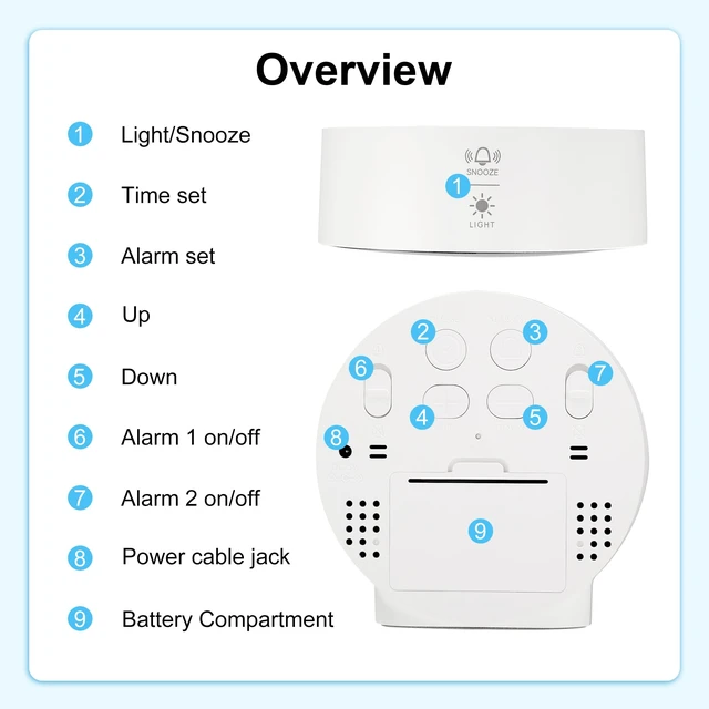 Alt view image 7 of 7 - Small LED White Digital Alarm Clock 4 Inch, White Large Numbers | USB/Battery Operated, 2 Alarms, Snooze, Adjustable Brightness, LED Digital Bedside Clocks for Bedroom Office Desk Table