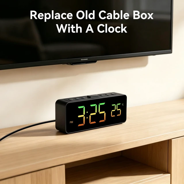 Alt view image 2 of 7 - 2-in-1 Digital Alarm Clocks for Living Room Bedroom | Small Clock with Temperature & Time Display - RGB Display, 4 Levels & off Birghtness, 3 Volumes, Plug-in Use, Compact, Snooze