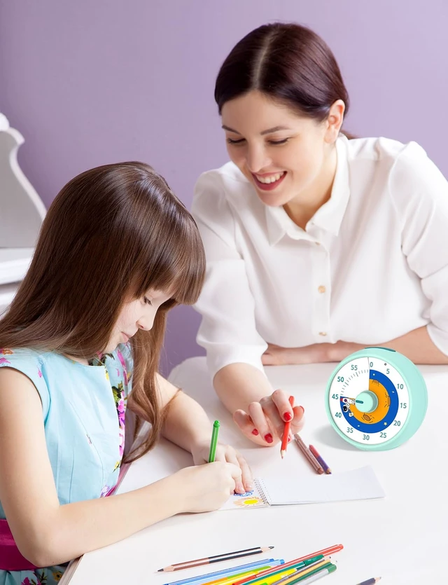 Alt view image 5 of 7 - Visual Timer for Kids, 60-Minute Countdown Timer for Classroom Office Kitchen, Desk Timer Kids Time Management Tools with Silent Operation, Pomodoro Time Rainbow Pattern
